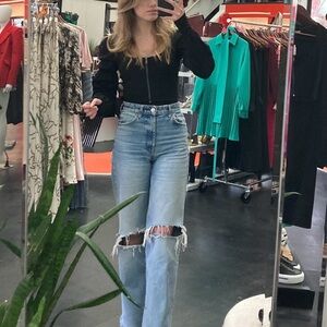 Zara High Rise Light Blue Distressed Jeans